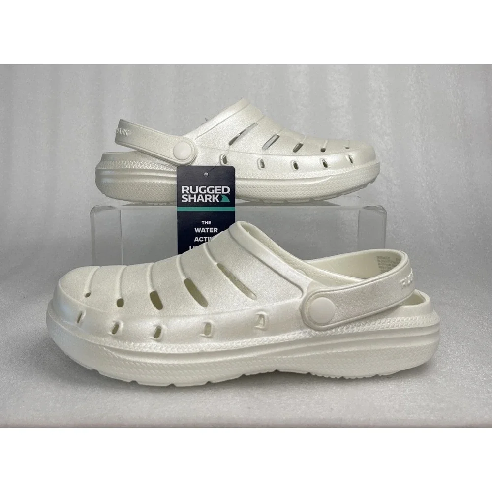 Rugged Shark Eva White Pearl Clogs Slip on Sandals Girls Size 2 NEW